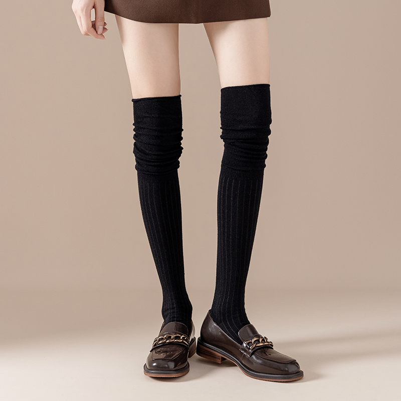 単針コットンセクシーな黒のレディースニーハイソックス