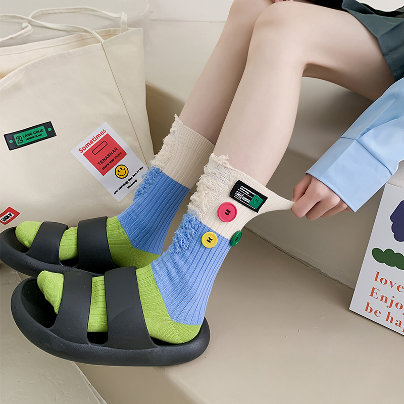 ボタン ベガー カラーブロック ソックス