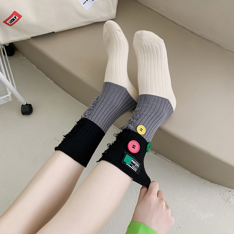 ボタン ベガー カラーブロック ソックス