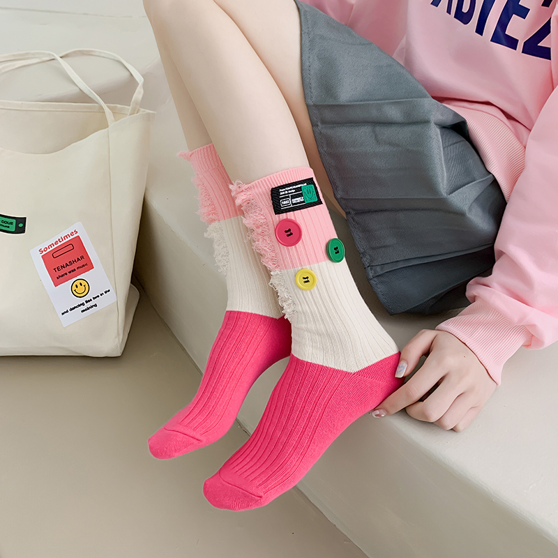 ボタン ベガー カラーブロック ソックス