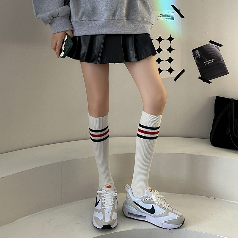 レディースストライプニーハイソックス