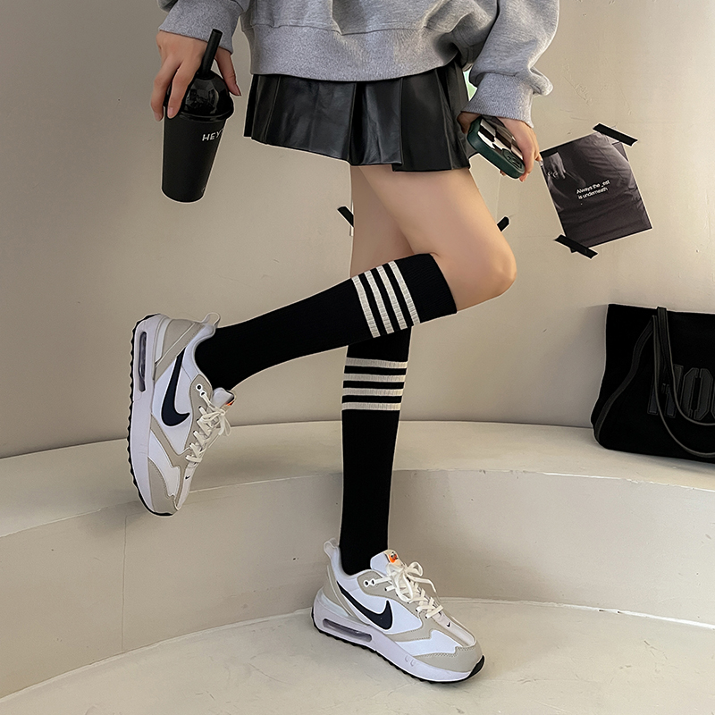 レディースストライプニーハイソックス