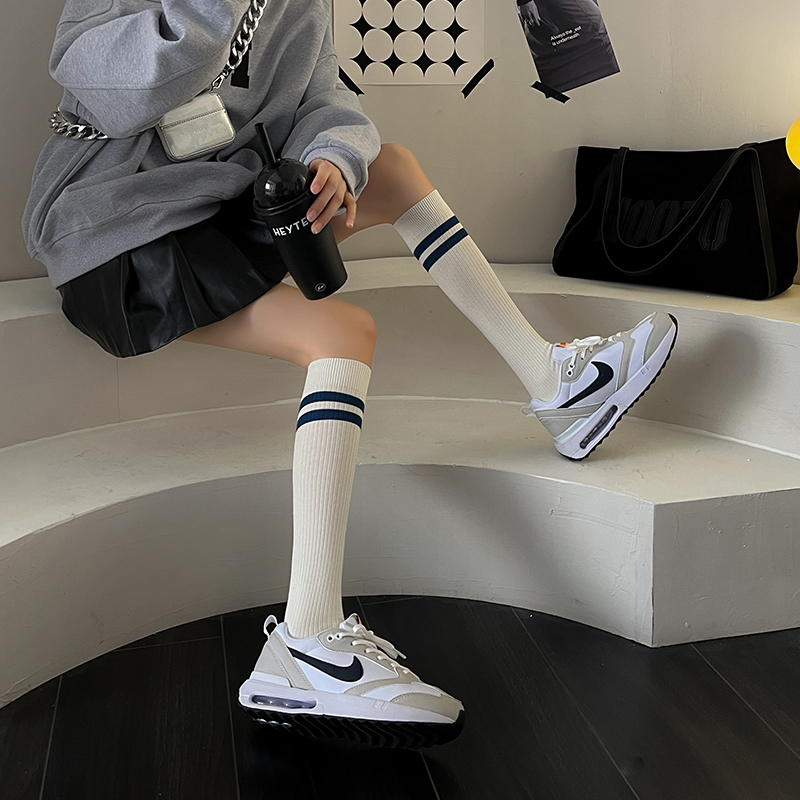 レディースストライプニーハイソックス